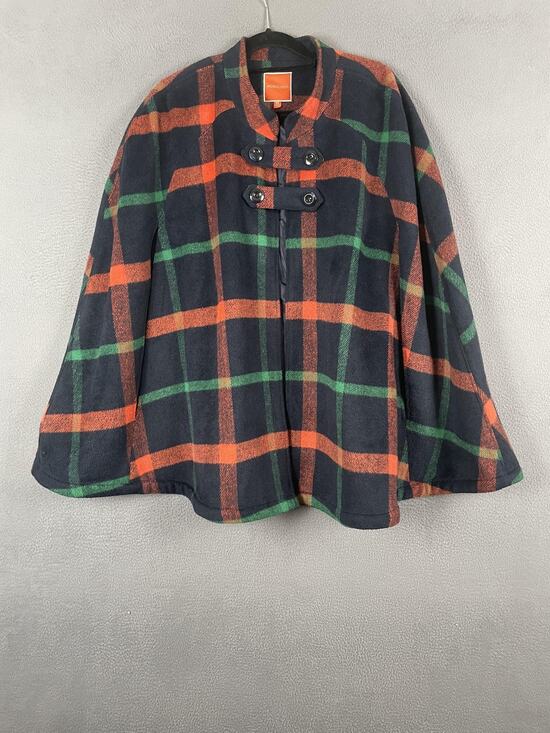 Modcloth Jackets & Blazers - ModCloth Cape Womens 3X Blue Plaid Tweed Lined Collared Pockets Button Cape